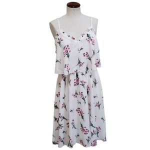 BKMGC Floral Print Ruffle Spaghetti Strap Summer Dress Ivory M